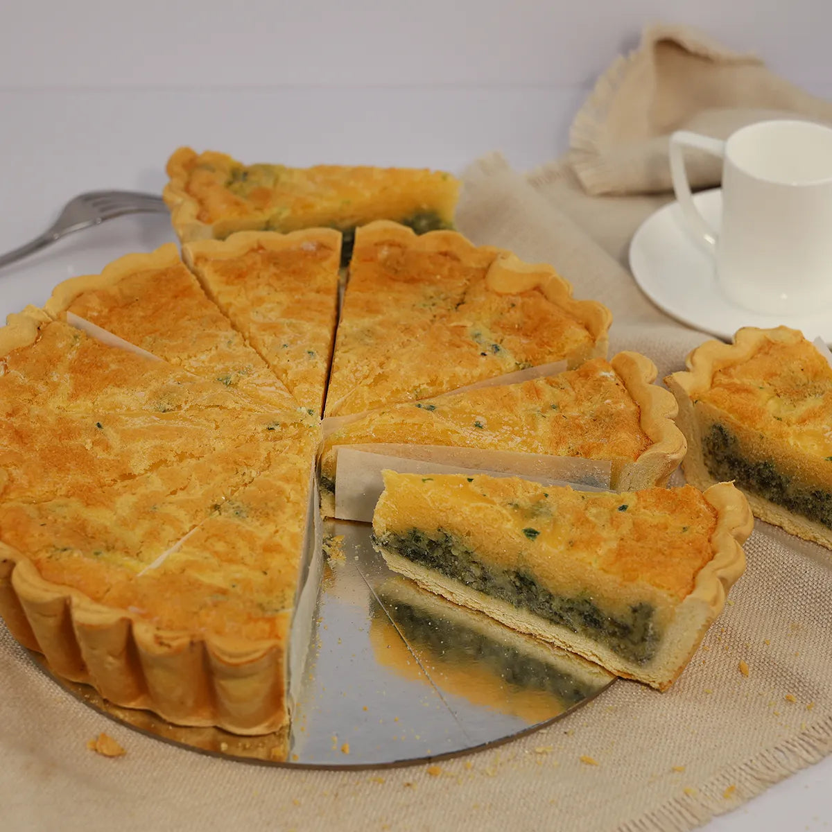 Spinach Fetta Quiche - Cut