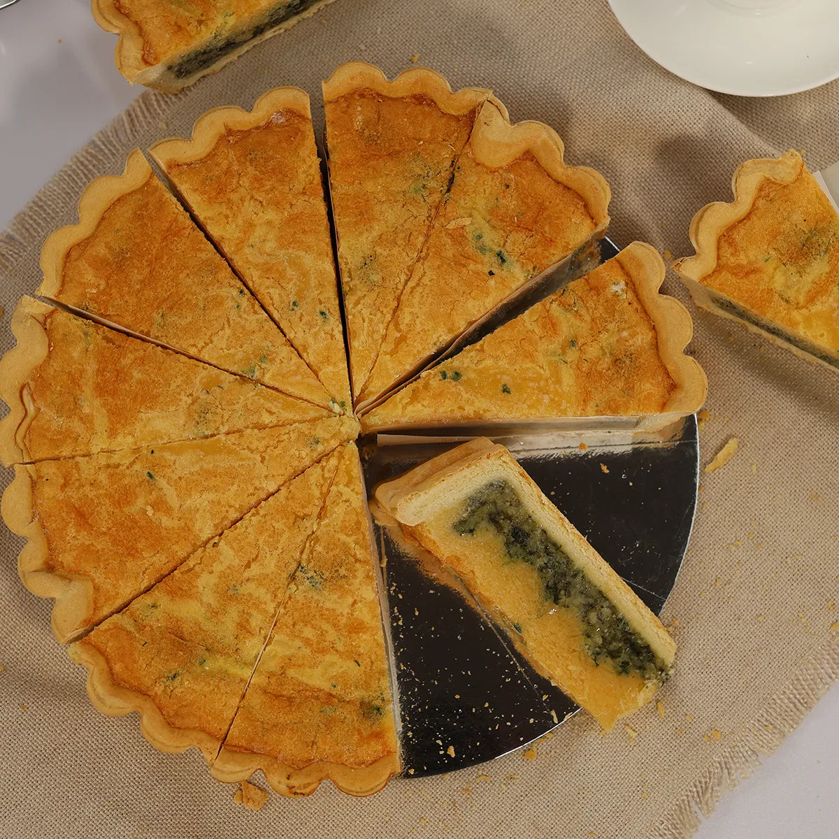Spinach Fetta Quiche - Cut